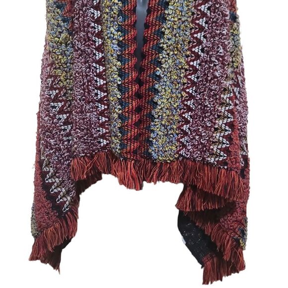 Fringe Shawl Multicolored Open Front Sleeveless Sweater Oversized Sz Large - Picture 6 of 9